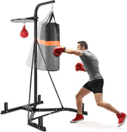 Supporto per Sacco da Boxe e Punching Ball Regolabile, Sacco Boxing da Terra con Struttura in Metallo Robusta e Base Stabile, Attrezzi Pugilato Autoportante da Casa per Adulti