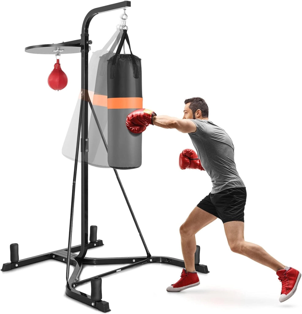 Supporto per Sacco da Boxe e Punching Ball Regolabile, Sacco Boxing da Terra con Struttura in Metallo Robusta e Base Stabile, Attrezzi Pugilato Autoportante da Casa per Adulti