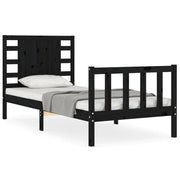Letto singolo | Letto per adulti | Giroletto con Testiera Nero Small Single in Legno Massello