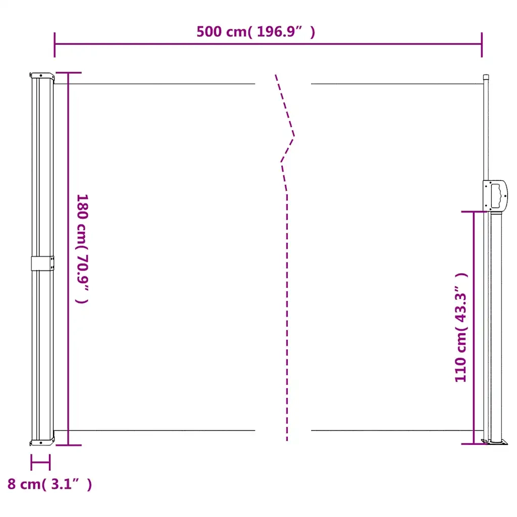 Tenda da Sole Laterale Retrattile Verde Scuro 180x500 cm 4004455