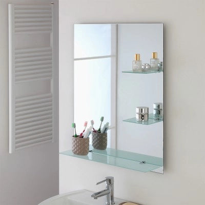 Specchio bagno 60x80 cm a filo lucido con mensole in vetro satinato