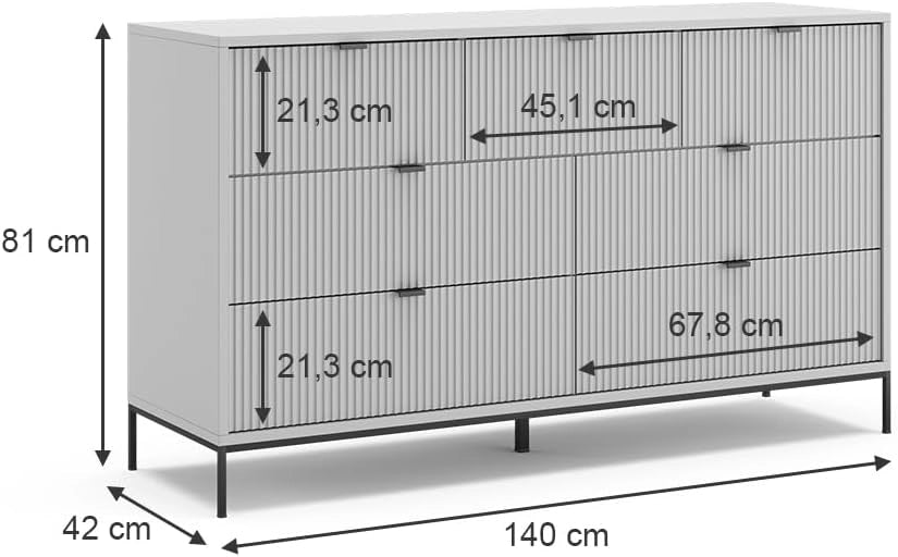 Cassettiera per camera da letto Eliza, Grigio, 42 x 81 cm, per la conservazione di abbigliamento e oggetti per la casa