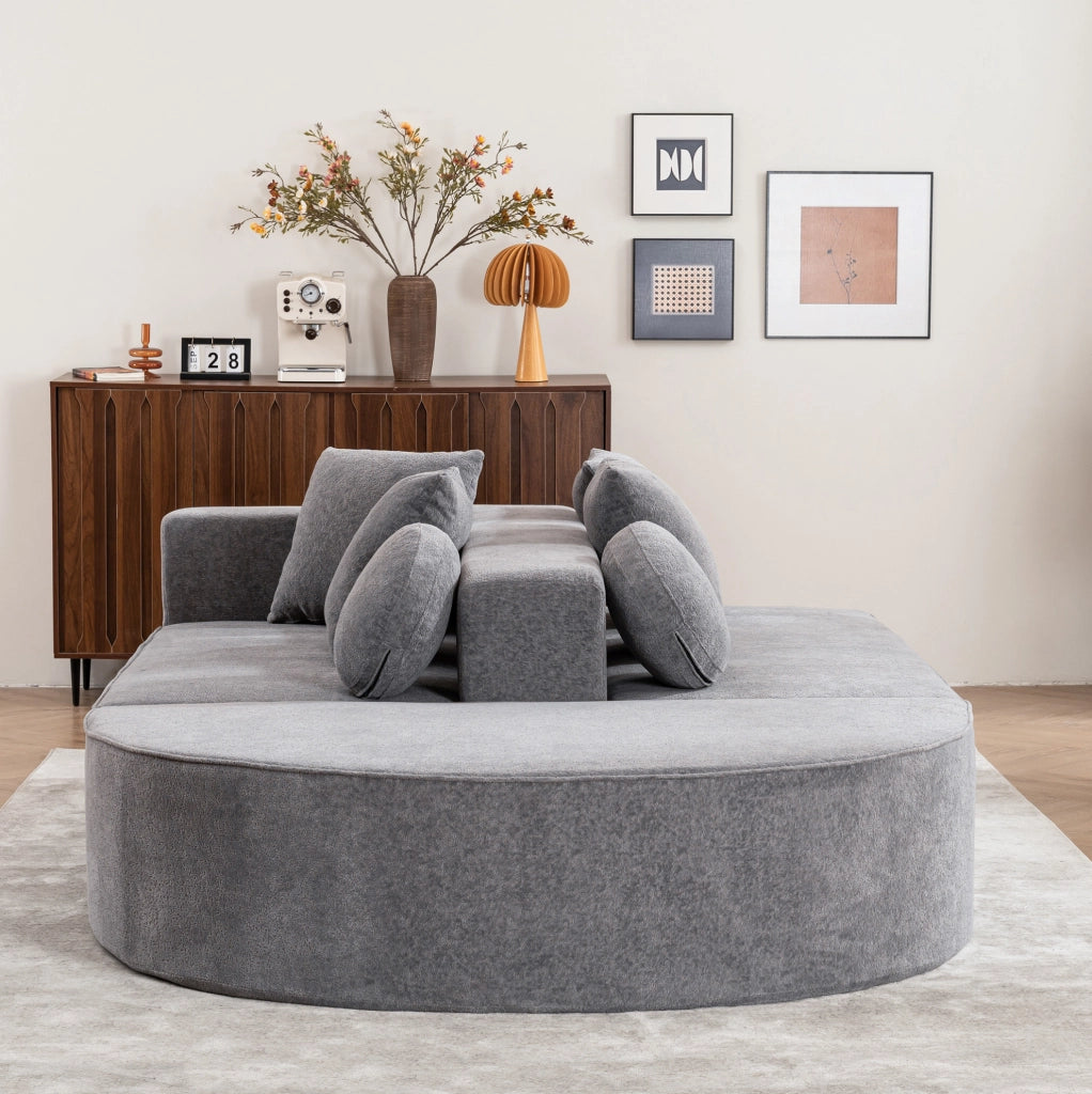Divano letto modulare in ciniglia grigio 263x171 cm