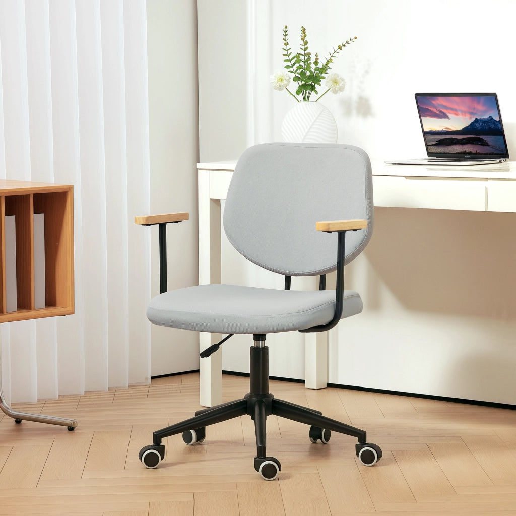 Sedia da ufficio con braccioli in legno, seduta regolabile con ruote ¨C Xylo ¨C Grigio 59x55x84-94cm