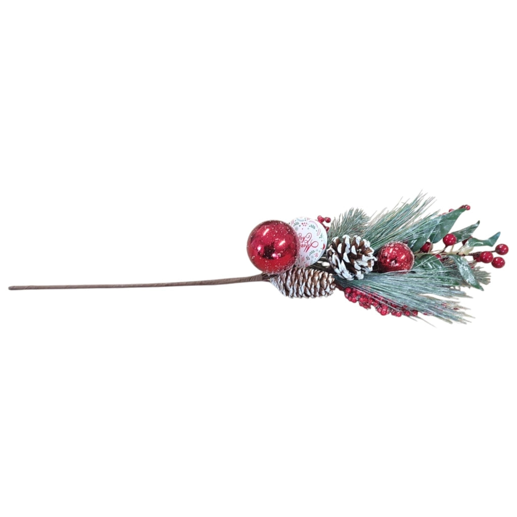 Rametto Natalizio Decorativo con Bacche, Pigne e Palline Rosse – Altezza 60 cm