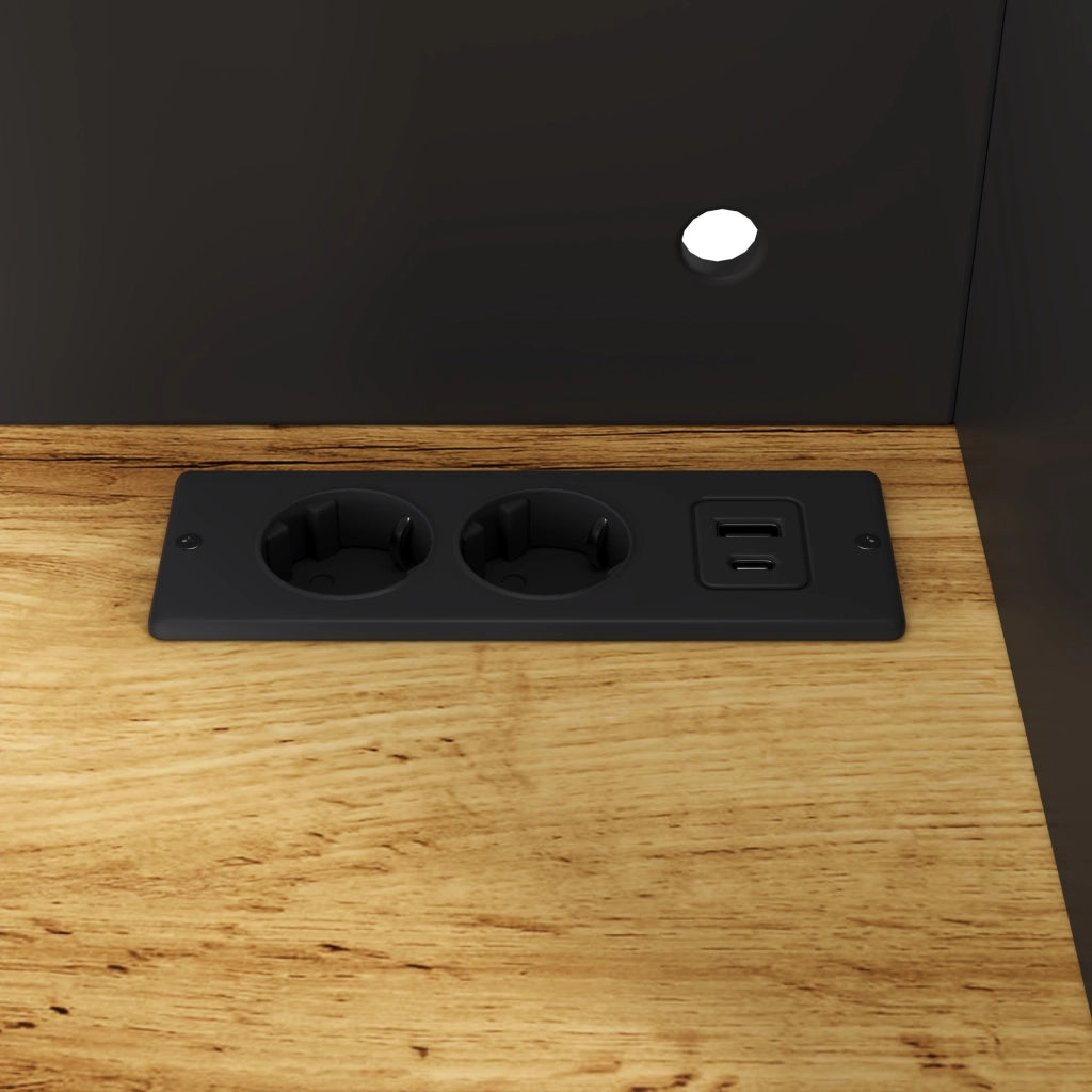 Credenza buffet 150x40x180 cm con LED; 2 prese; USB-A/C; portabicchieri; nero