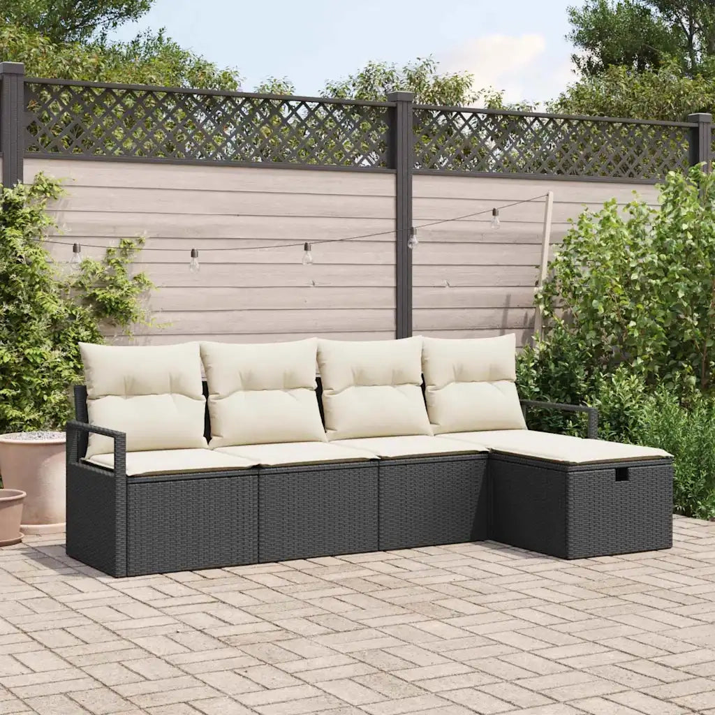 Set di divani con cuscino 5 pcs Nero e Crema polyrattan