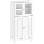kleankin Mobiletto Bagno con due Armadietti, Ante in Vetro e Ripiano Regolabile, 60x30x108.5 cm, Bianco