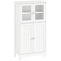 kleankin Mobiletto Bagno con due Armadietti, Ante in Vetro e Ripiano Regolabile, 60x30x108.5 cm, Bianco