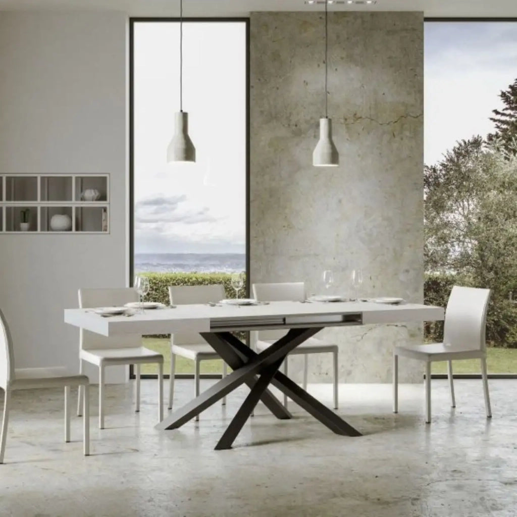 Tavolo allungabile 120/224x90 cm Volantis colore bianco frassino gambe antracite