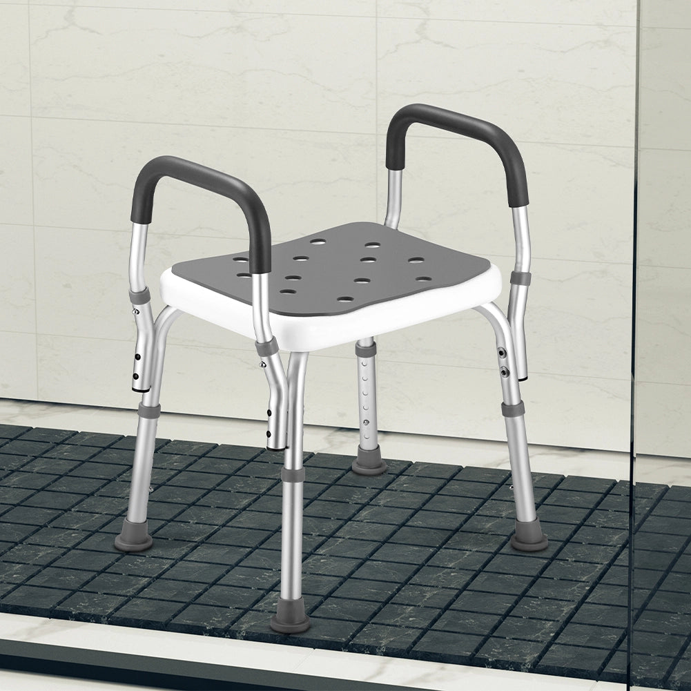Sgabello da Doccia Regolabile 6 Altezze Antiscivolo 150kg Sedile Ergonomico