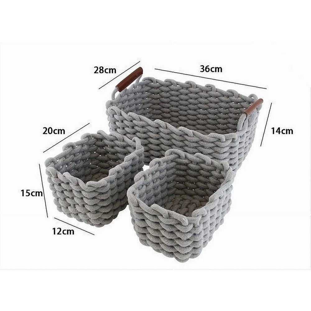 Trade Shop - Set 3 Cestini Intrecciati Corda Cesto Porta Oggetti Organizza Decora Casa 10635 -