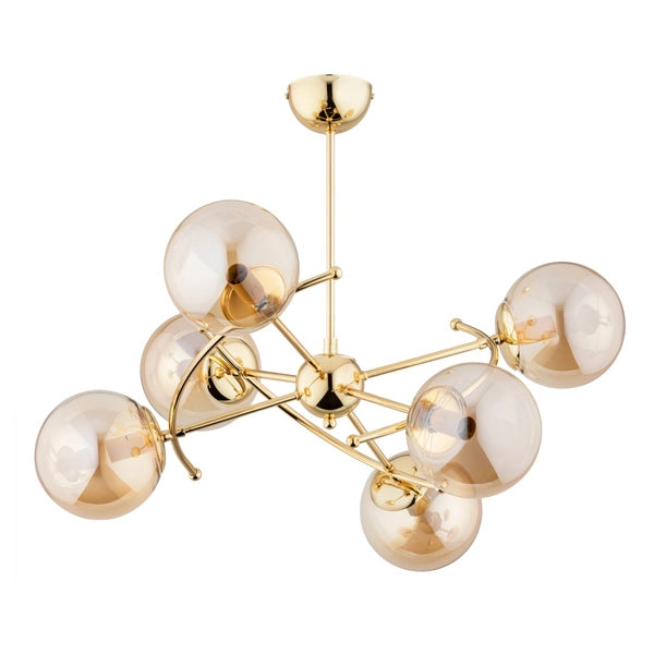Plafoniera Kosmito Alfa dorata ambra vetro 6xE14 63164
