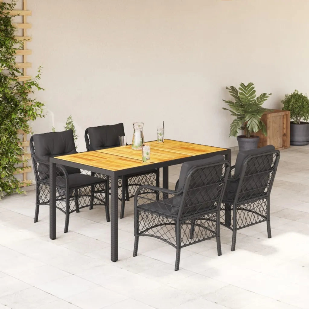 Set da Pranzo da Giardino 5 pz Nero con Cuscini in Polyrattan 3212044