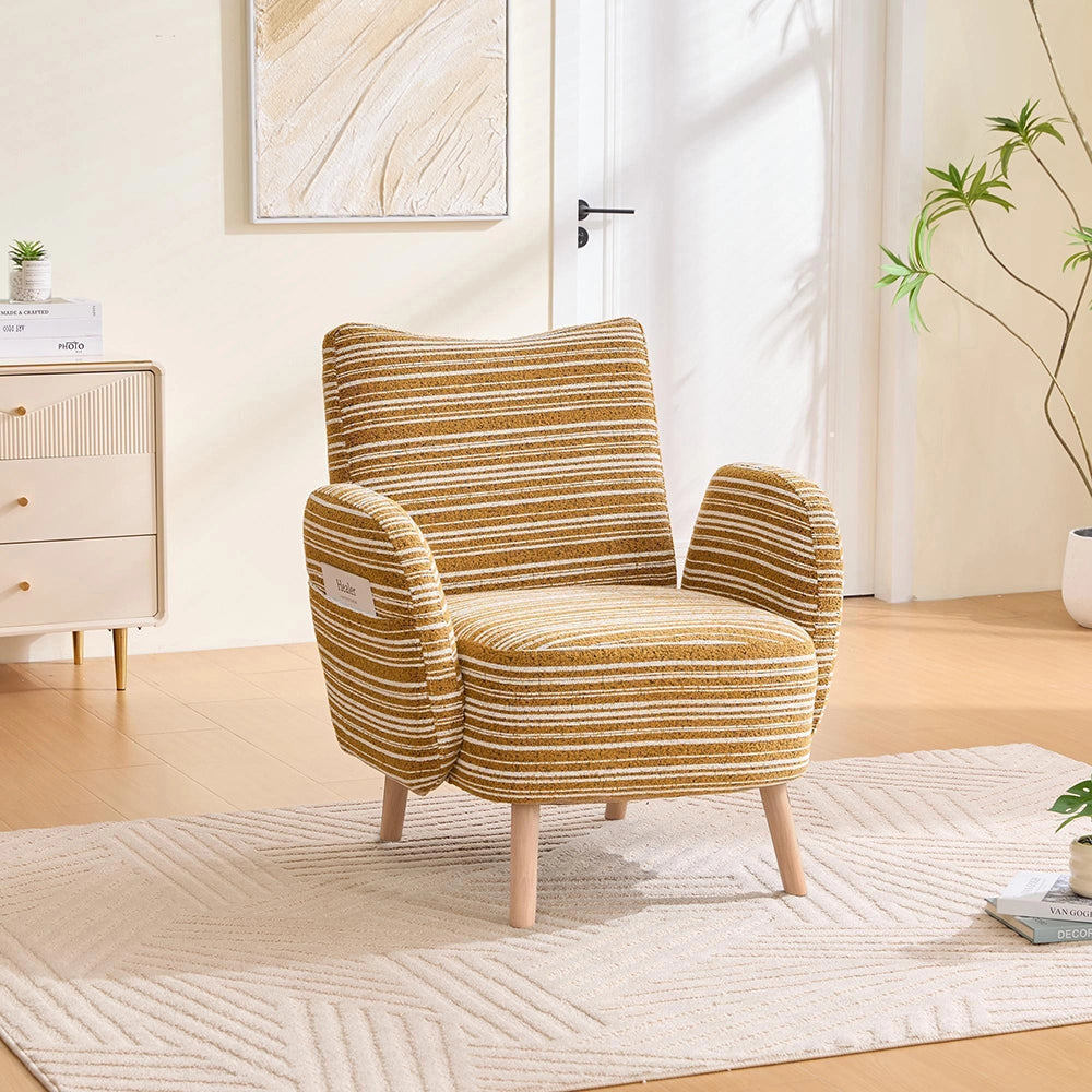 Poltrona moderna con tasca laterale - Xylo - Trama circolare, piedi in legno massiccio