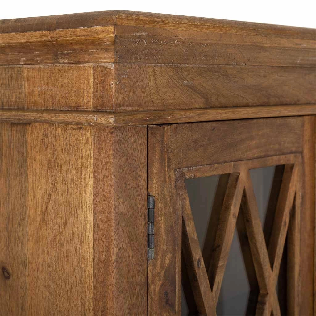 Vetrina in legno e vetro rifinita artigianalmente con 2 ante marrone 90x40x183
