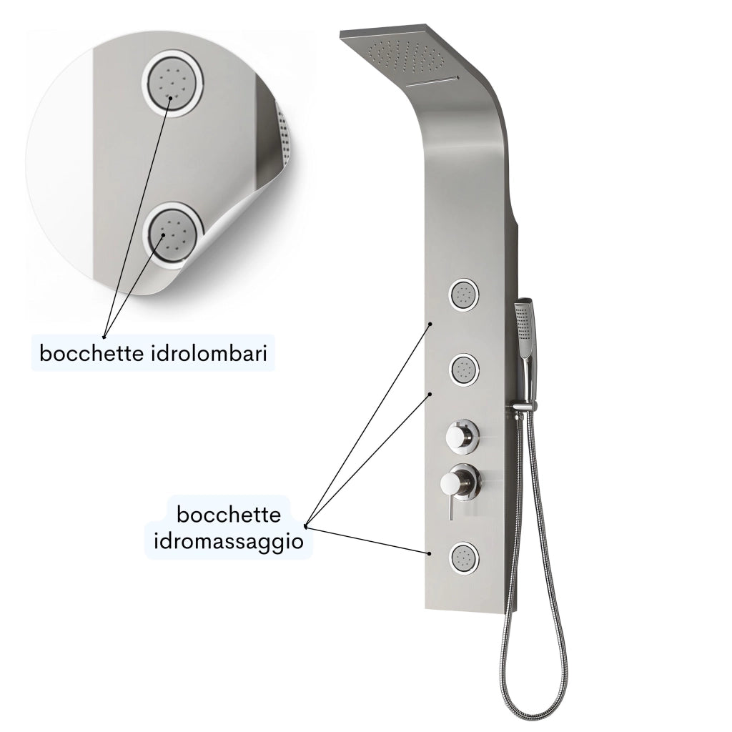 Colonna doccia step acciaio inox 3 getti idro lombari e cascata h120xl20 *** confezione 1
