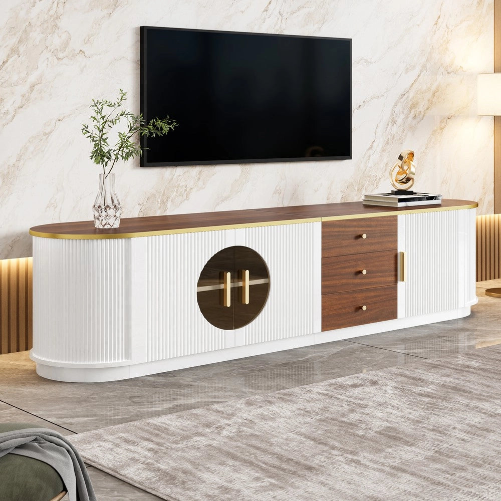 Mobile TV Lowboard ¨C MINIMAL ¨C Vetro Marrone, MDF, Maniglie in Alluminio, Design con Scanalature