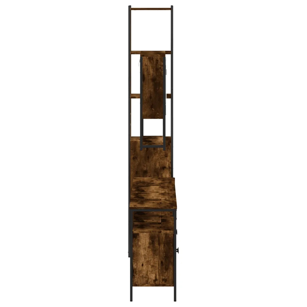 Set Mobili da Bagno | Armadio da bagno 4 pz Rovere Fumo in Legno Multistrato