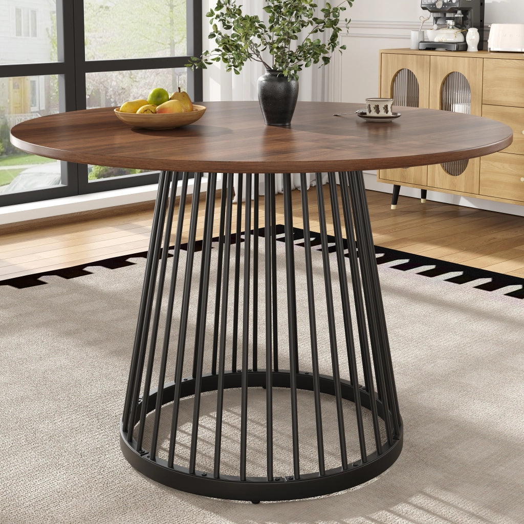Tavolo da pranzo rotondo in MDF e metallo con gambe regolabili per cucina e soggiorno nero noce 80 × 80 × 76 cm
