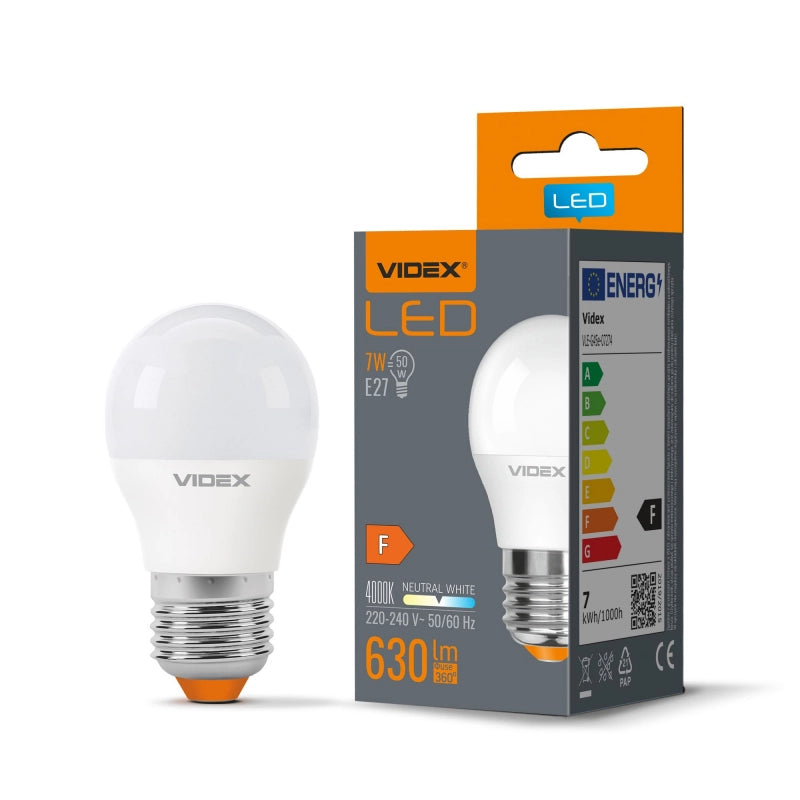 Lampadina LED G45 opale 7W E27 4000K neutra 630lm Videx