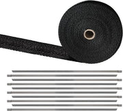 Tappetino termico di protezione per sistemi di scarico caldi - Fibra di vetro - Nero - Nastro con cavi di fissaggio in acciaio inossidabile - 10 metri