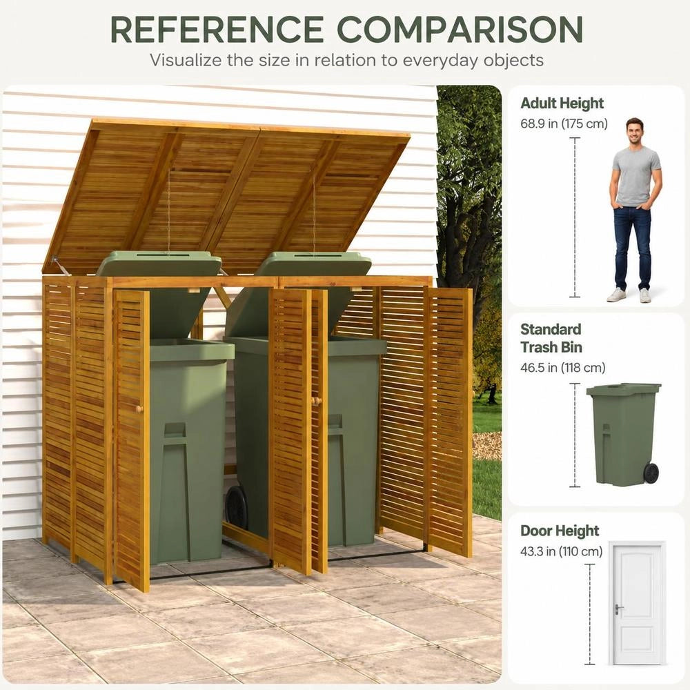 Bin Storage Unit For 2 Bins, 140x89x117 Cm, Solid Acacia Wood