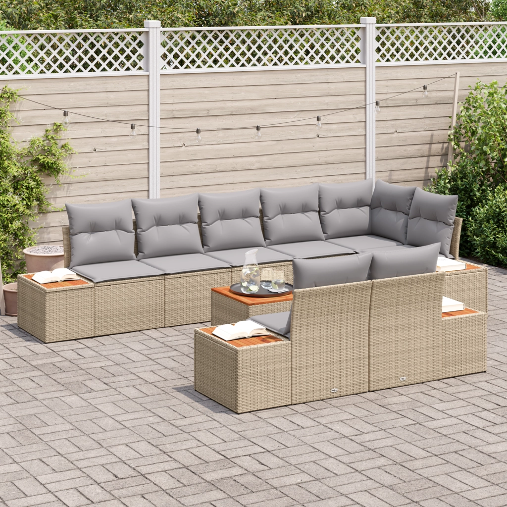 Set di sofÃ  da giardino  9 pezzi con cuscini beige in polyrattan acacia