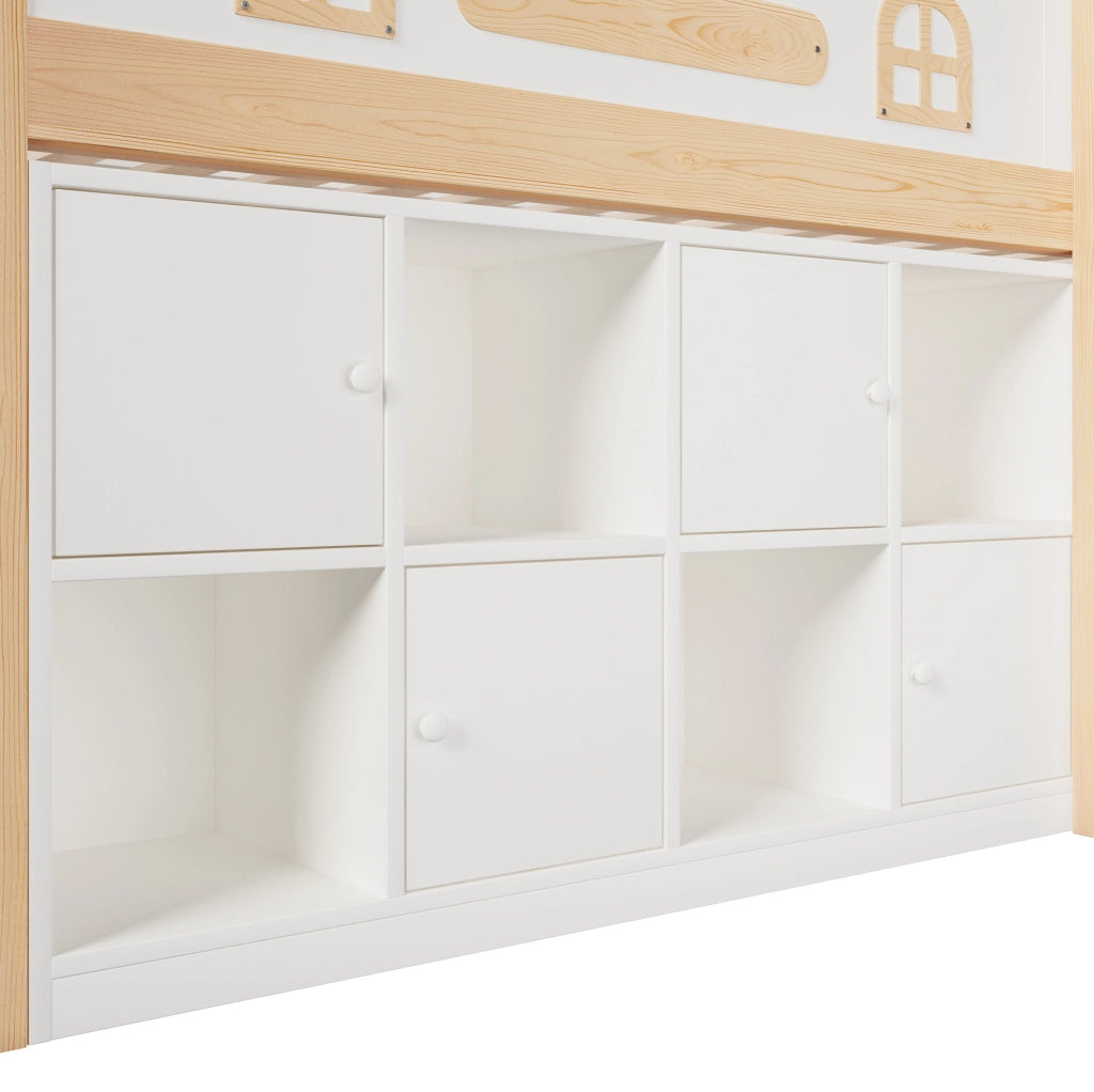 Letto semi-alto 90x200 cm con lavagna, vani portaoggetti e scala