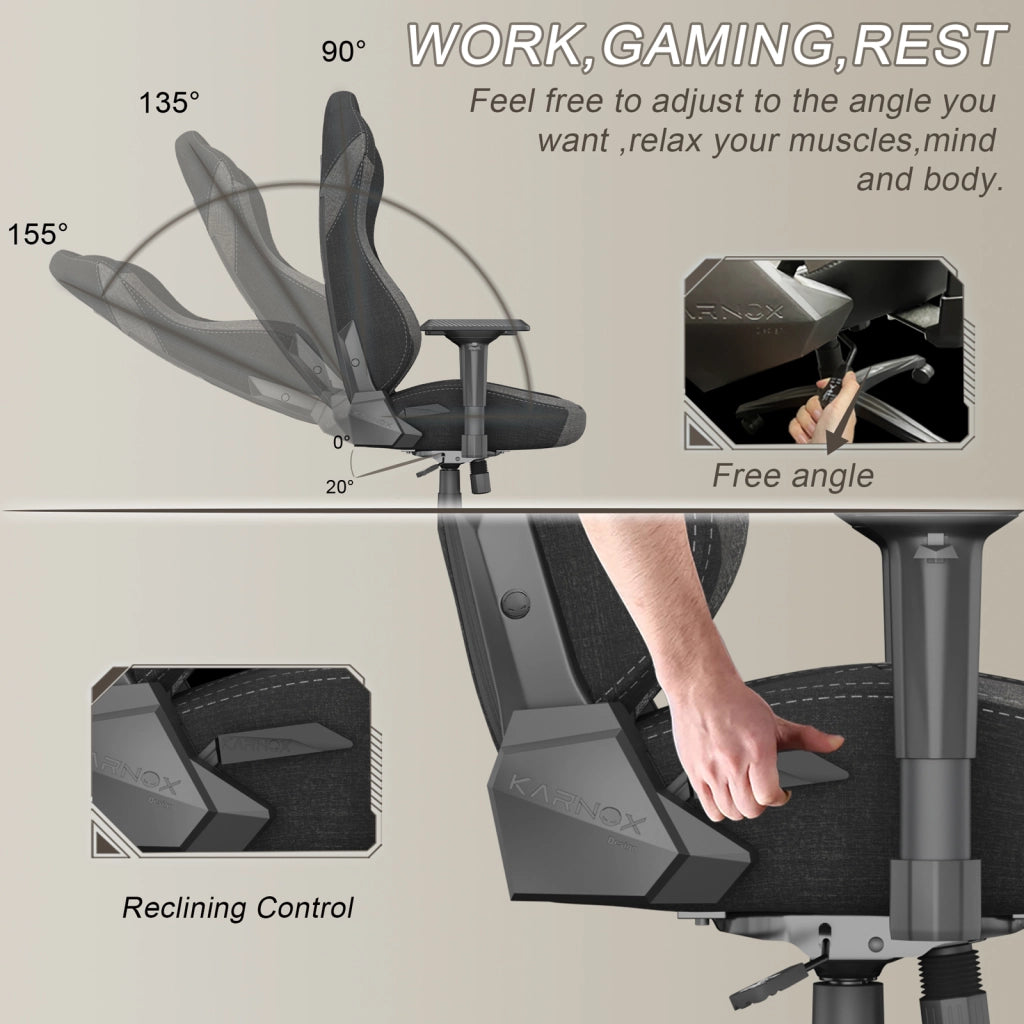 Poltrona Gaming Reclinabile con Poggiatesta ¨C MINIMAL ¨C Tessuto, Grigio Scuro