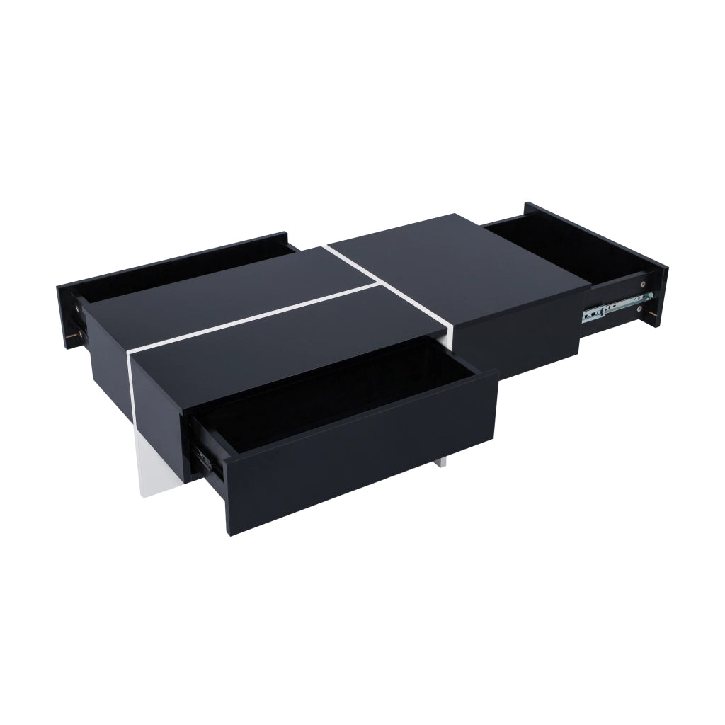 OKWISH Tavolino da Caffè Laccato con 3 Cassetti e LED controllato da applicazione, per Soggiorno, in Truciolare, Nero, 100×50×34,5 cm