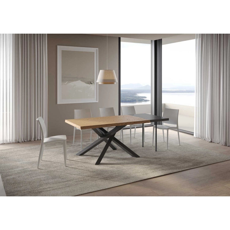 Tavolo allungabile 160/260x90 cm Versalux scortecciato telaio Antracite - Rovere