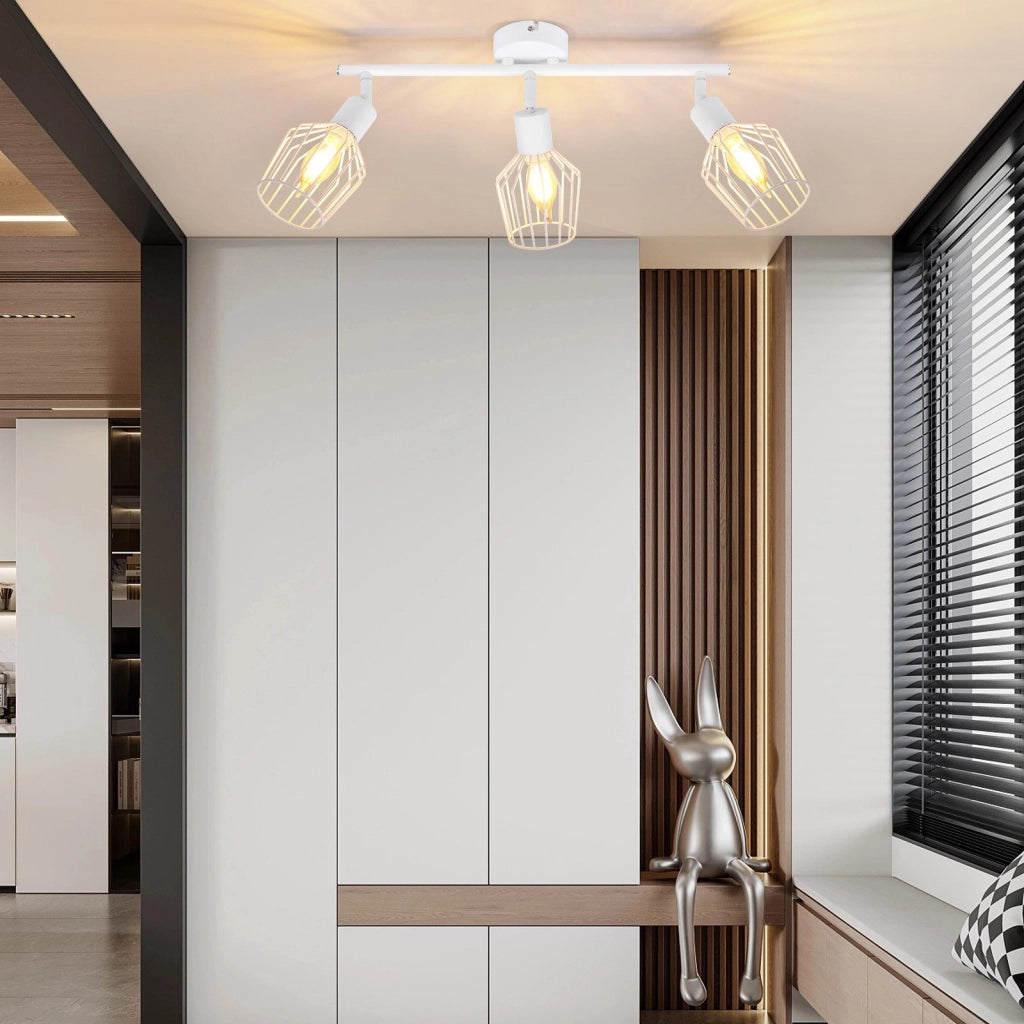 ZMH Lampada da soffitto 3 faretti E14 metallo bianco orientabili 350° stile industriale per corridoio soggiorno