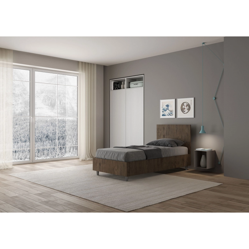 Letto Singolo 80x190 cm testata dritta Demas - Senza rete,Noce