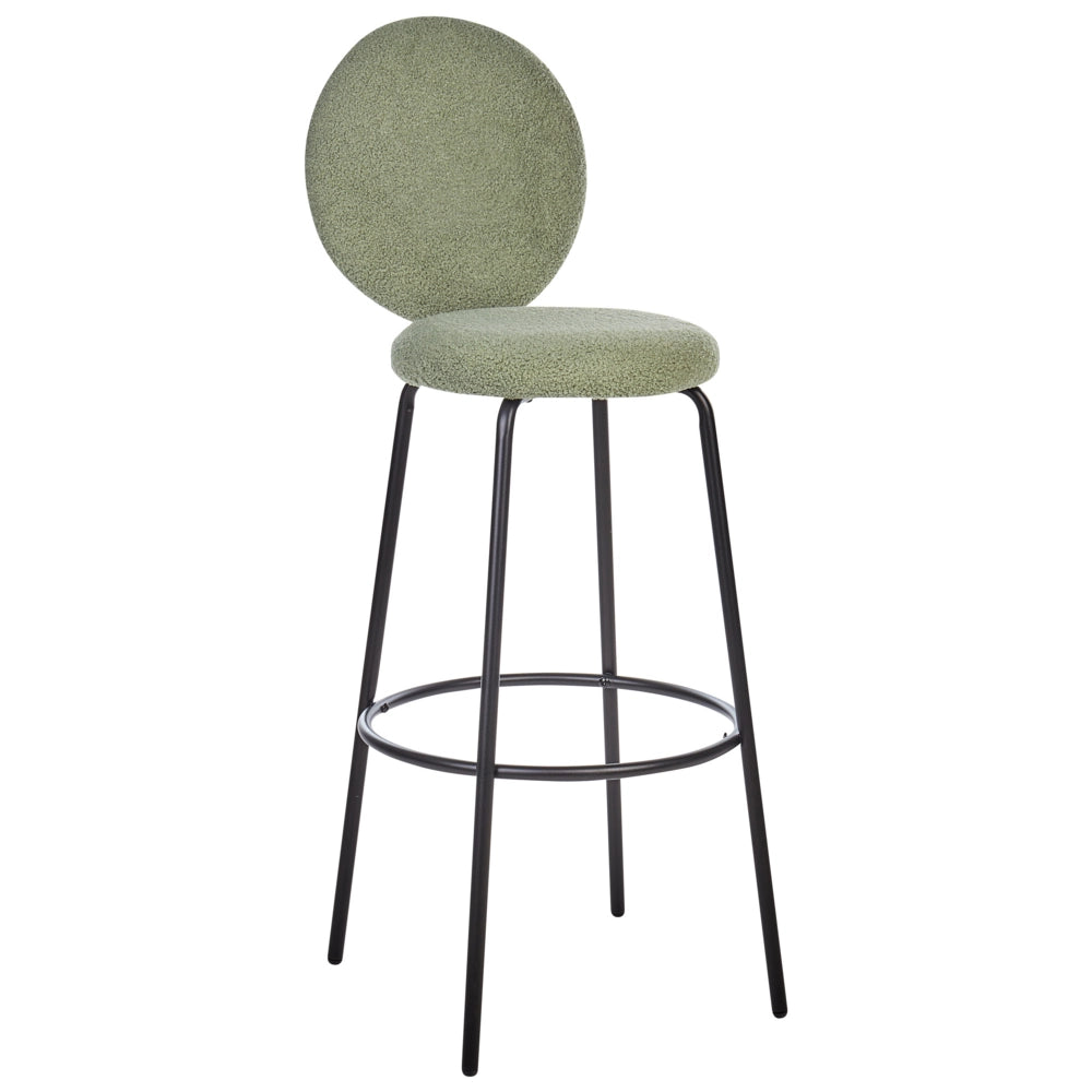 Set di 2 sedie da bar bouclé verde chiaro con gambe in acciaio e schienale rotondo soggiorno salotto