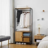 Appendiabiti in Acciaio e Legno Stile Industriale con Scarpiera e Ripiani, 80x40x180cm