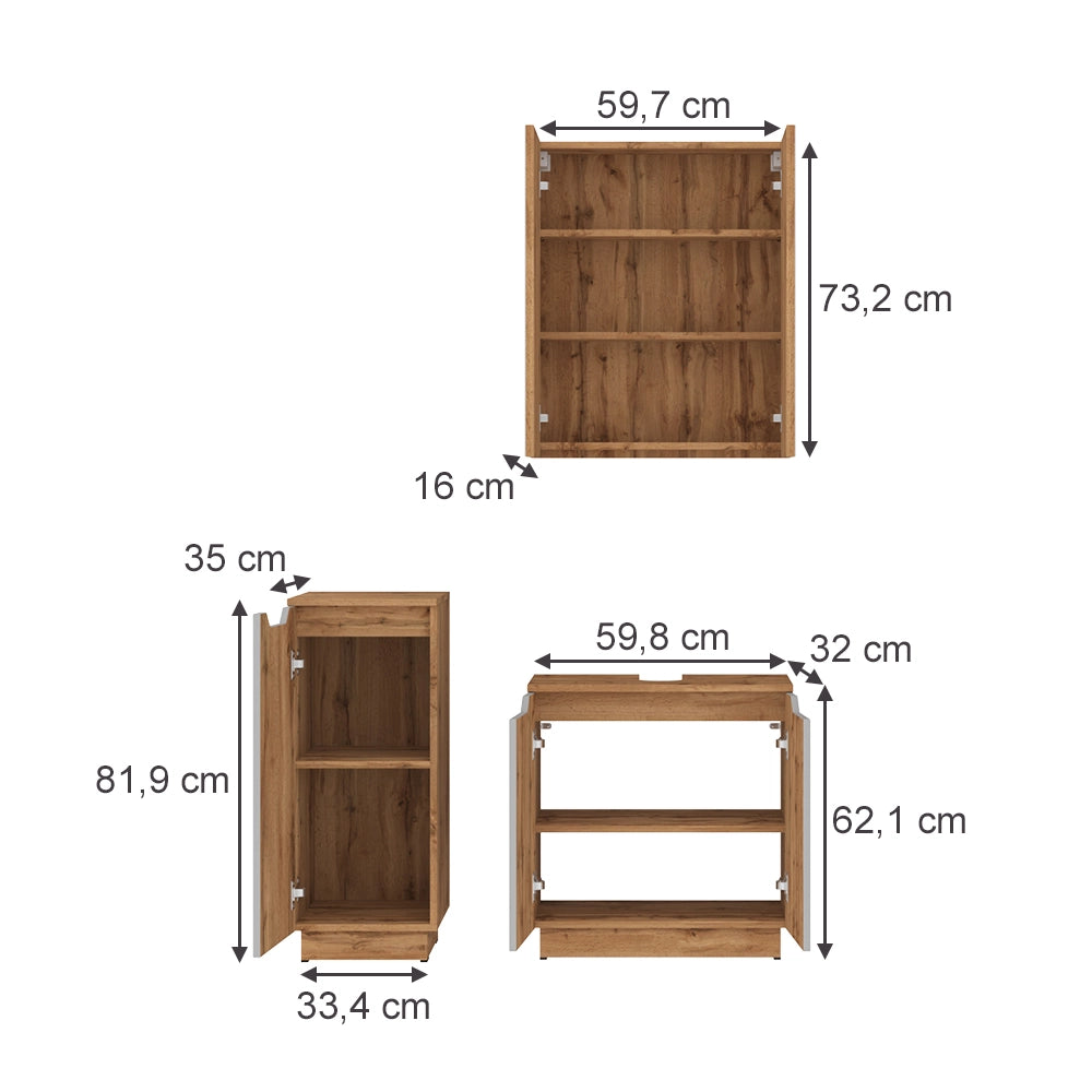 Vicco Set di mobili da bagno Rovere/grigio a righe 3 parti
