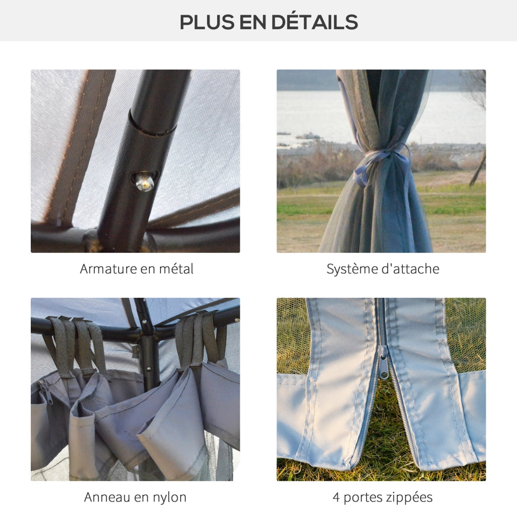 Gazebo da giardino 3x3m ¨C zephmum ¨C doppio tetto con zanzariere grigio chiaro