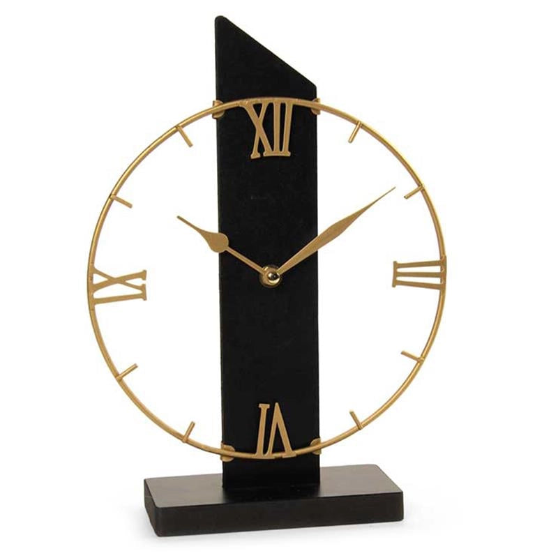 OROLOGIO DA TAVOLO CON NUMERI ROMANI NERO E DORATO 21 X 31 CM