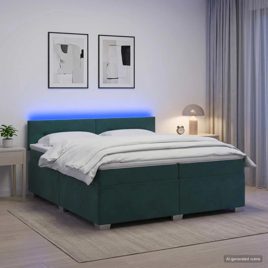 Letto con Box Spring, Materasso e LED Verde Scuro 200 x 200 cm 3452249