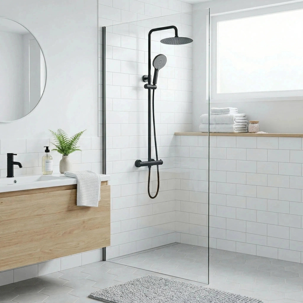 Set Doccia Senza Bocca Di Erogazione Con Termostato Rea Lungo Black