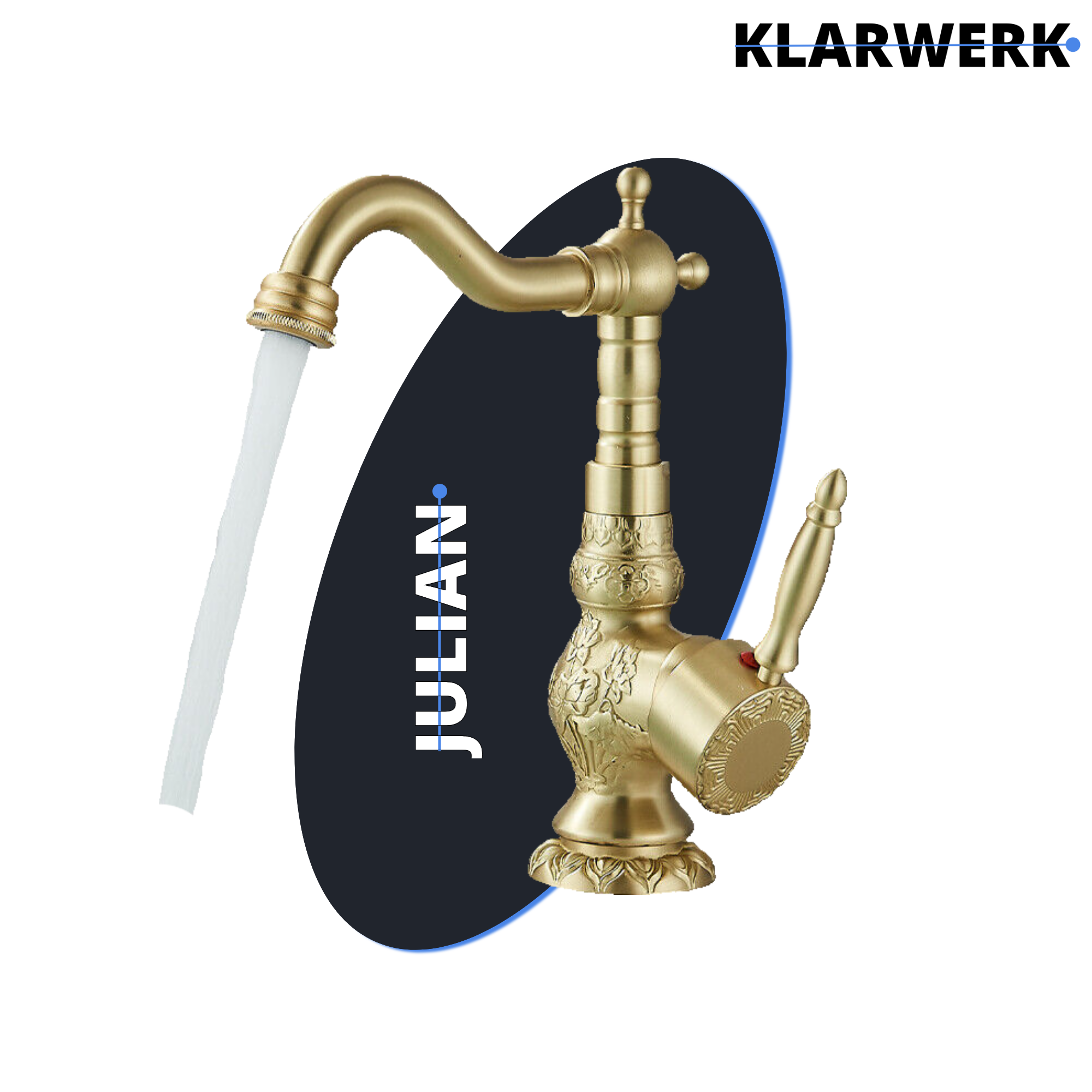 JULIAN | Rubinetto da bagno alto vintage oro spazzolato | Miscelatore retrò in acciaio inox per lavabo freestanding | Bagno con rubinetto gastronomico