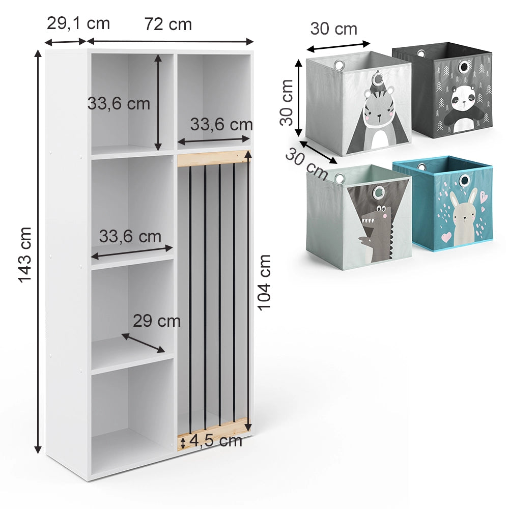Vicco Libreria bambini Bianco 72 x 143 cm con 4 scatole pieghevoli opt.2