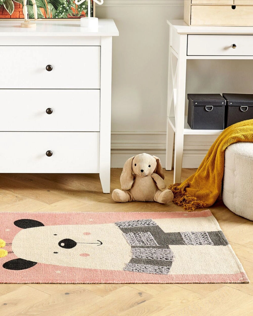 Tappeto per aree multicolore con stampa di orsi 80 x 150 cm, a pelo basso, per la stanza dei giochi dei bambini