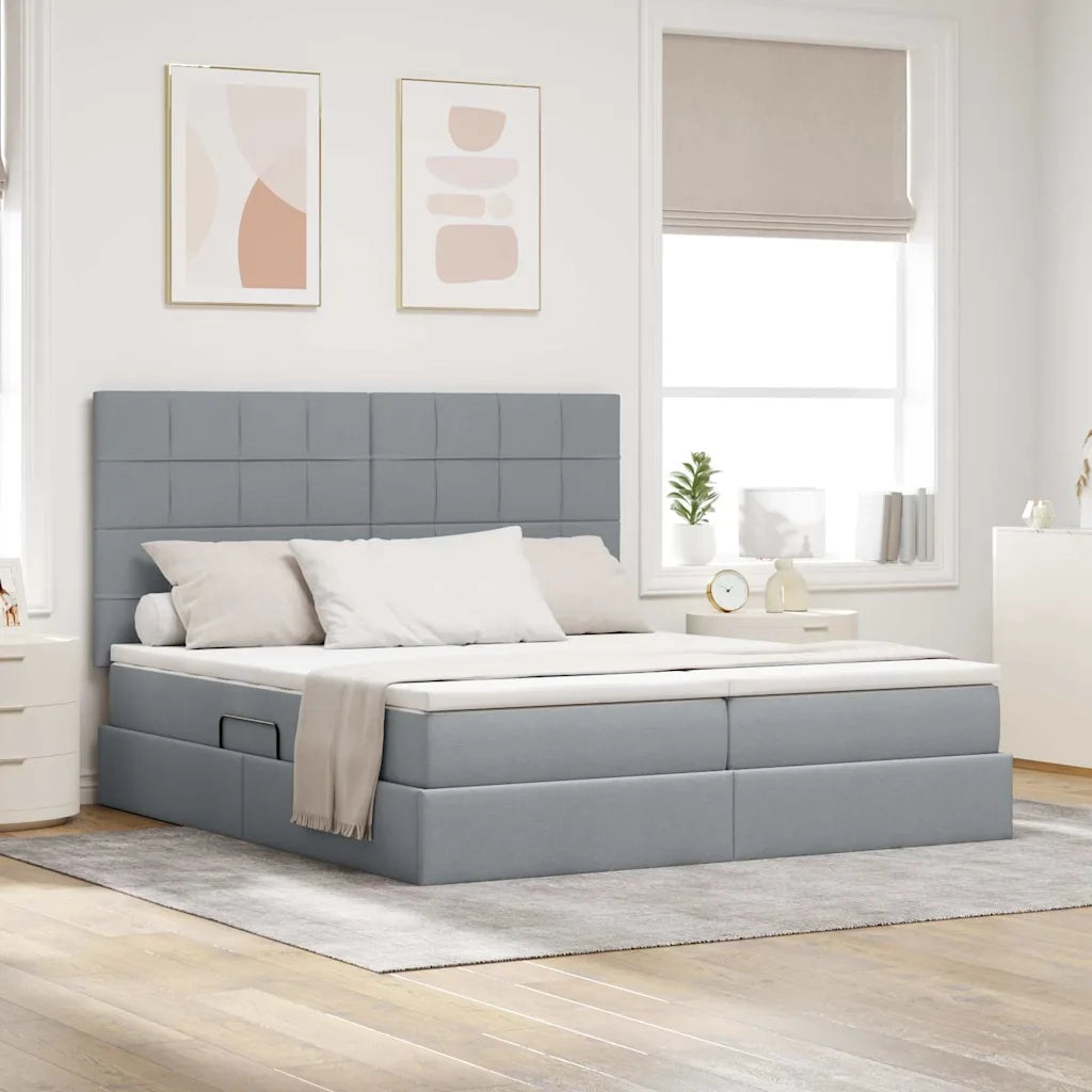 Letto con Contenitore con materasso Grigio chiaro 200 x 200 cm