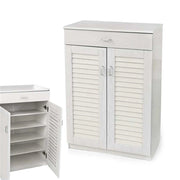 SCARPIERA CHIUSA STRUTTURA IN LEGNO TRUCIOLARE CON 5 RIPIANI BIANCO LEGNO, MANIGLIE CROMATE 68 X 32 X 100 CM