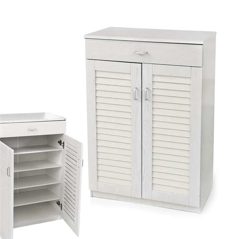 SCARPIERA CHIUSA STRUTTURA IN LEGNO TRUCIOLARE CON 5 RIPIANI BIANCO LEGNO, MANIGLIE CROMATE 68 X 32 X 100 CM