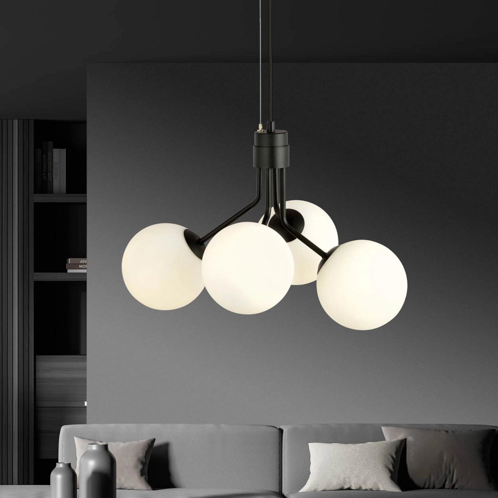 Lampadario Emibig Nova 4 luci E14 nero opale vetro