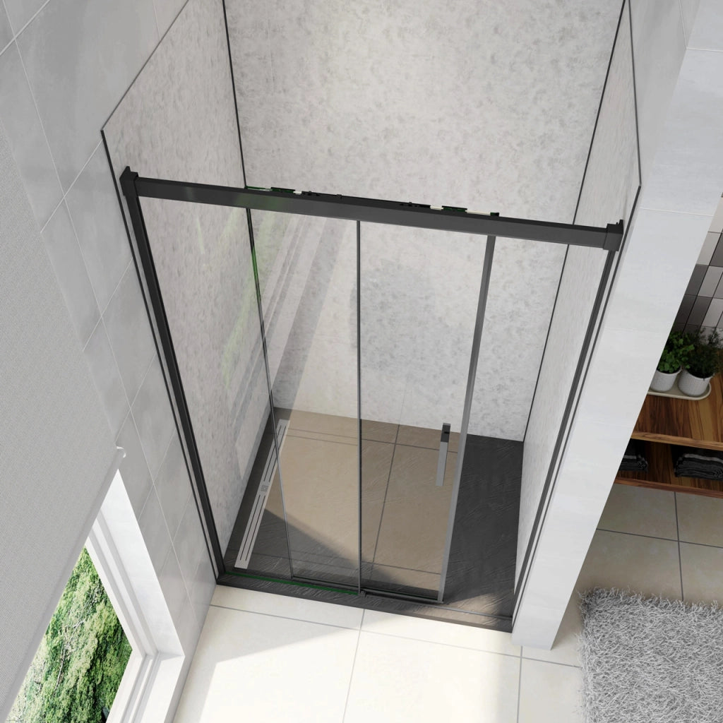 140x195 cm Box Doccia Per Nicchia Porta Scorrevole in Vetro 8 mm Temperato Trasparente Anticalcare Profilo Nero Opaco Softclose