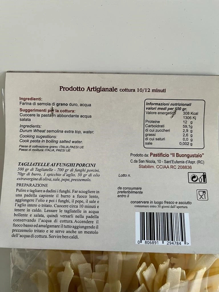 Pasta di semola di grano duro, 6 confezioni da gr 500, Tagliatelle Dritte